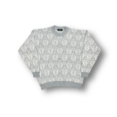 Vintage Handmade White & Grey Tight Knit Patterned Sweater Size Medium - Image 1 of 4
