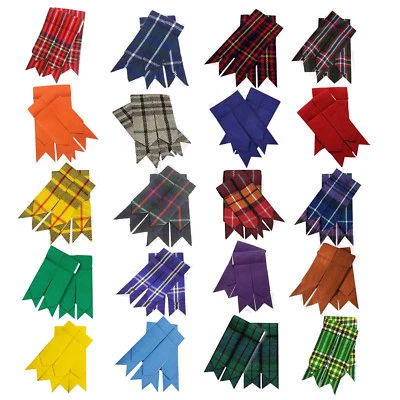 S.UK Scottish Kilt Hose Sock Flashes Garter Pointed Various Tartans Highland Wear