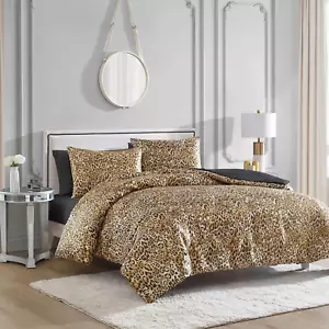 Leopard Print Comforter Set | Satin & Microfiber | Reversible | Queen Size - Picture 1 of 11