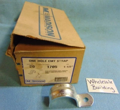 MADISON ONE HOLE EMT STRAP, 1705, 1-1/2" ZINC PLATED STEEL (BOX OF 20) - Image 1 of 4
