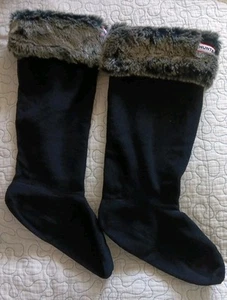 Hunter High Black Fleece Welly Socks Faux Fur Top Womens Medium 5-7 New In Box - Picture 1 of 12