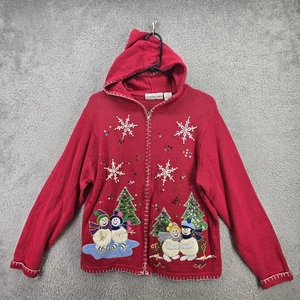 Vintage Christmas Sweater Womens Large Embroidered Cottagecore Full Zip Tacky - Picture 1 of 14
