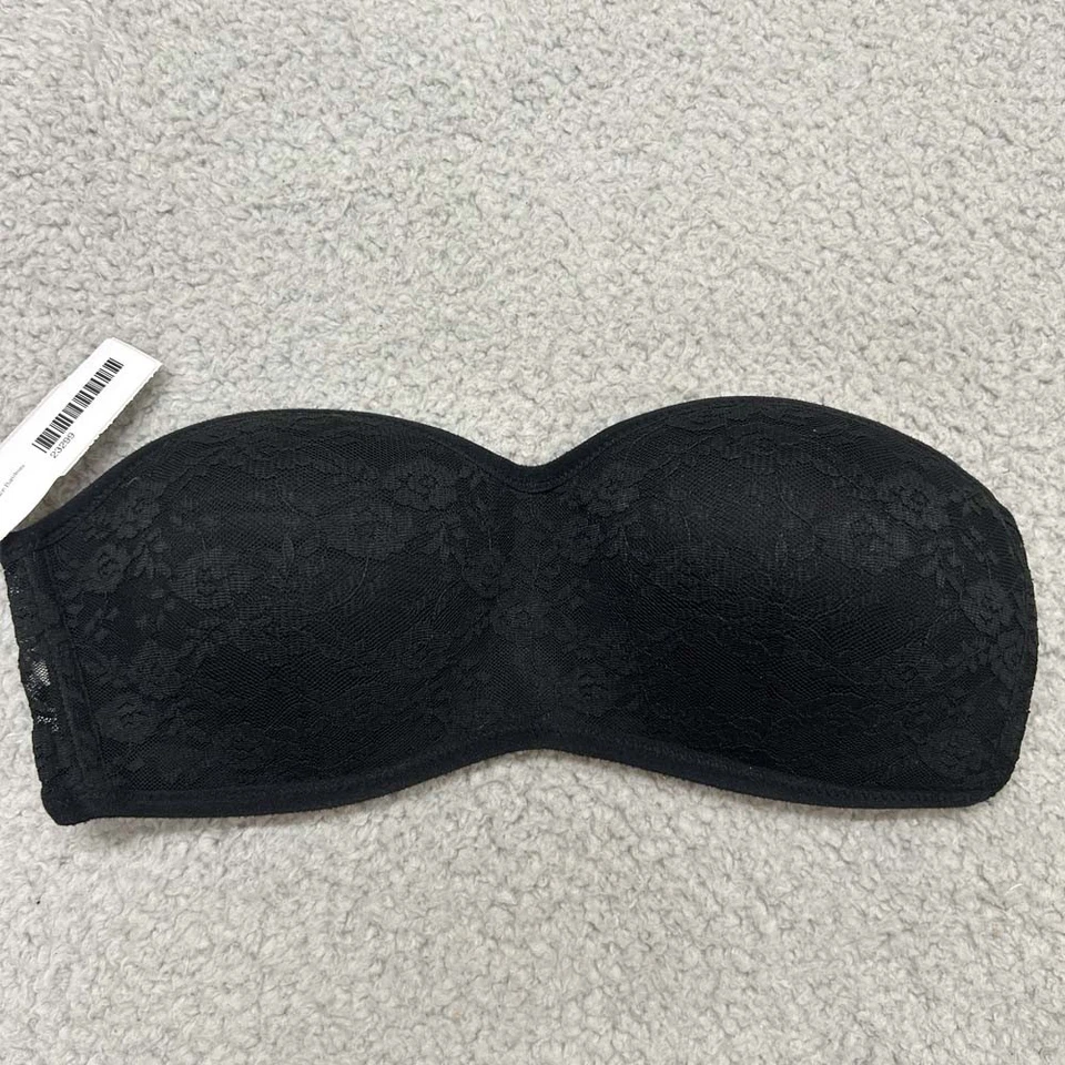 Sujetador rosa mediano bandeau sujetador encaje bandeau negro Foto 1 de 4