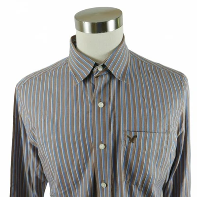 Camisa a Rayas American Eagle Para Hombre Calce Vintage Abotonada Marrón Azul L Foto 1 de 4