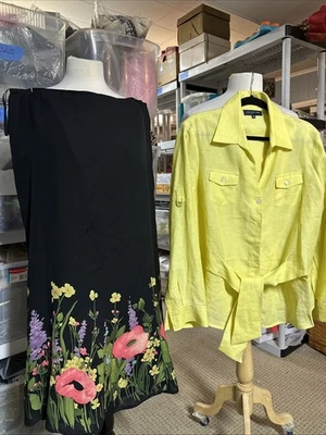 Jones New York Skirt Set Green Floral Hem Tie Blouse Jacket Outfit Dressy 14 XL - Image 1 of 4