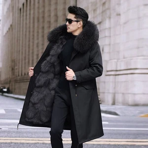 Mens Parker Suit Coat Fox Fur Inner Liner Hooded Thick Warm Winter New Fur Coat - Picture 1 of 35