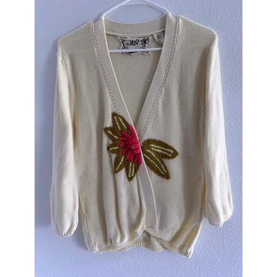 Field and Flower Cardigan 女式 XL 黄色花卉刺绣教师奶奶艺术 — 第 1/4 张图片