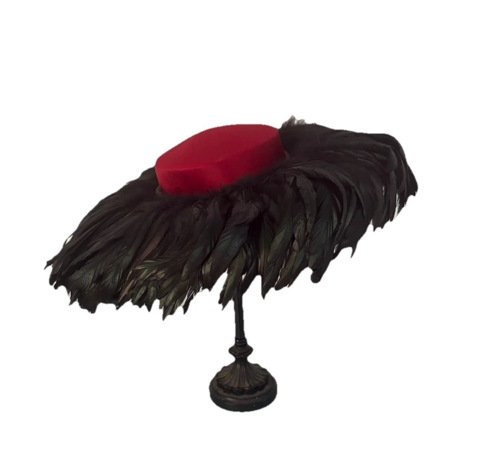Vintage 1950s Black Feather Hat Flo Raye Event Hollywood Glam Cocktail Wedding - Image 1 of 4