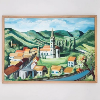 Pintura al óleo original Croacia paisaje urbano firmado enmarcado arte popular contemporáneo  Foto 1 de 4