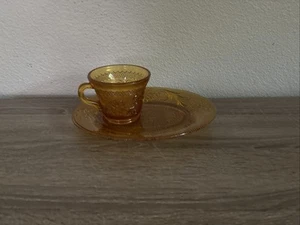 Vintage Tiara Indiana Glass Amber Snack Plate and Cup Set - Picture 1 of 4