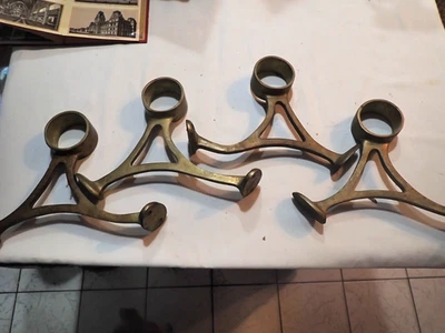 Set of 4 Old Brass Foot Leg Rail Hand Bar Brackets 9"x 8" x 1-1/4" - Image 1 of 4