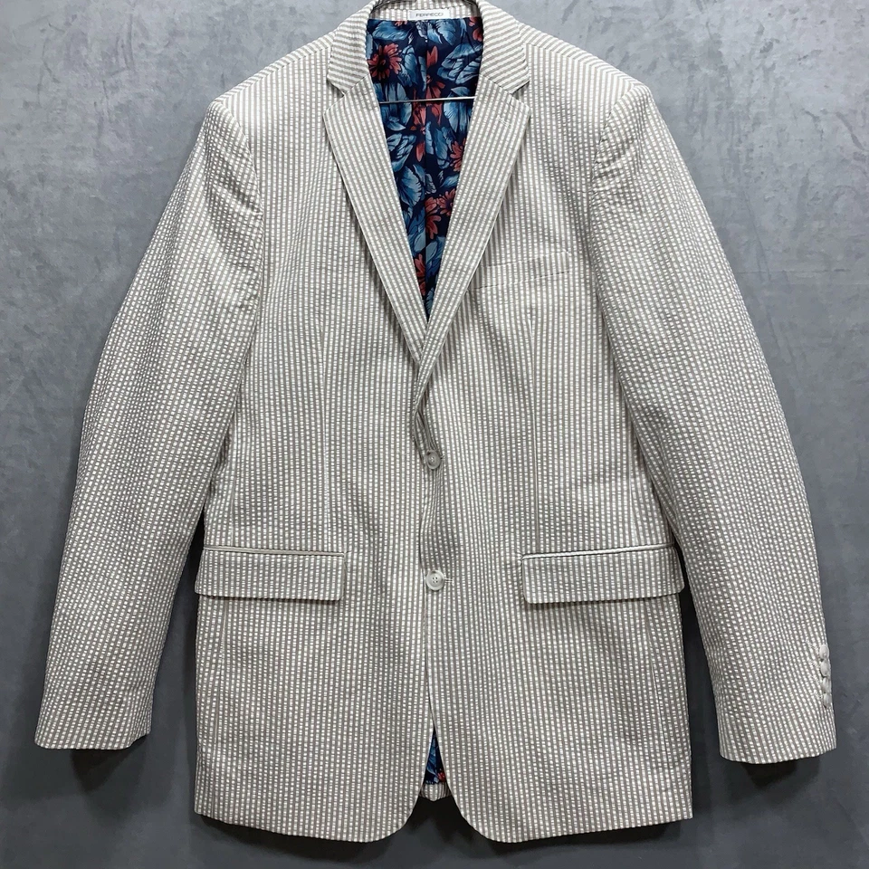 Chaqueta Blazer Ferrecci Tostada Algodón a Rayas Para Hombre Talla 42L Seersucker Foto 1 de 4