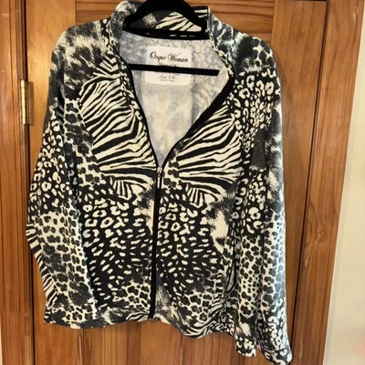 Onque Mujer 1X Animal Print Cremallera Chaqueta Bolsillos Algodón Foto 1 de 4