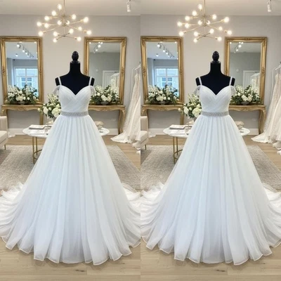 Elegantes vestidos de novia fuera del hombro con cuentas una línea de tul vestido de novia Foto 1 de 4