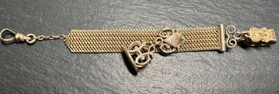 PETITE ANTIQUE GOLD FILLED MESH WATCH CHAIN & FOB H529 - Image 1 of 4