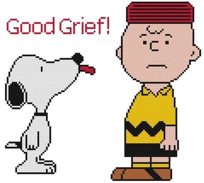 CROSS STITCH+ CRAFT PATTERN Charlie Brown Snoopy Beagle Dog Dish Food Funny - Image 1 of 4