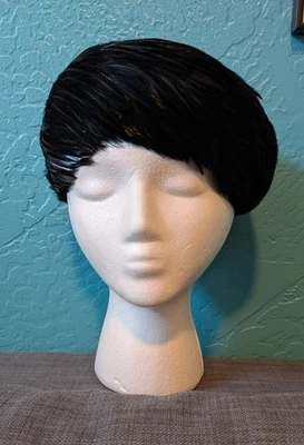 Impresionante sombrero de pluma negro vintage de los años 20 1930 para damas hecho en unión talla 21" 6 5/8 Foto 1 de 4