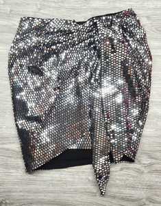 Preowned ZARA Blogger Favorite Sparkly Sequin Silver Knotted Skirt XS - Picture 1 of 7