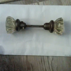 Antique Crystal Glass and Brass 12 Point Victorian Door Knob Set - Picture 1 of 3
