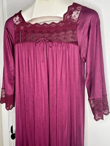 Maxi Camisón Largo Deena of California Pequeño Encaje Granate Nylon De Colección - Imagen 1 de 10