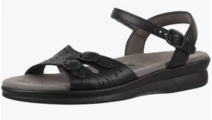SAS Duo Comfort Sandals Suede Leather Tripad Black Size 7WW Wide Width New - Picture 1 of 13