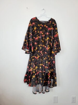 LuLaRoe Velvet Maurine Dress Unicorn Floral Ruffle Bell Sleeve Assymetrical 2X - Image 1 of 4