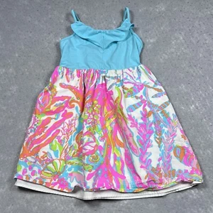 Lilly Pulitzer Dress Girls SZ M Aqua/Pink/Coral Quinn Spring Easter Ruffle Dress - Picture 1 of 15