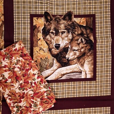 Lote de 2 painéis de travesseiro de algodão molas de tecido mãe lobo filhote  - Imagem 1 de 4