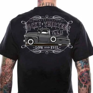 Lucky 13 Dragger Men's T-Shirt Rockabilly Biker Retro Punk Kustom Garage Hot Rod - Picture 1 of 8