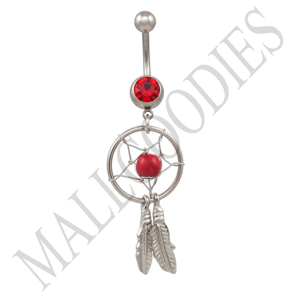 V136 Atrapasueños Vientre Ombligo Anillo Pluma Transparente Turquesa Rosa Rojo Púrpura Azul Foto 1 de 1