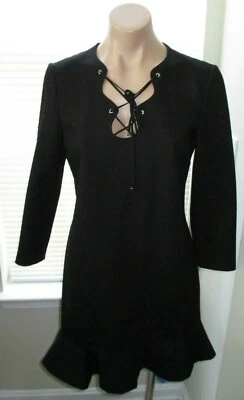 EMILIO PUCCI Black Dress with Lace Up Ties at the Neckline & Ruffle Bottom - 8 - Image 1 of 4