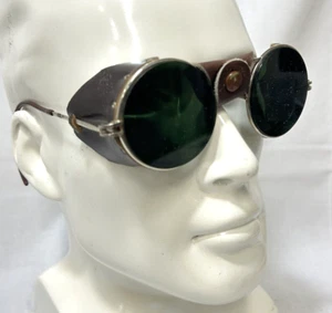 Vintage Steampunk Sellstrom  DARK Green Welding Safety Glasses Goggles w/Box - Picture 1 of 7