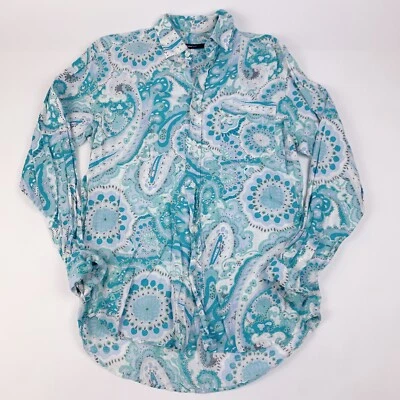 Camisa Zegna Sport Lino Lino Azul Blanco Paisley Abotonada Para Hombre Mediana Foto 1 de 4