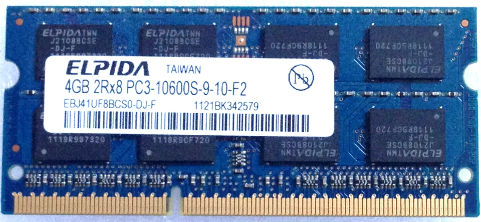 Elpida 4GB 2Rx8 PC3-10600S-9-10-F2 DDR3 1333MHz Laptop SDRAM EBJ41UF8BCS0-DJ-F Foto 1 de 1