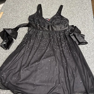WOMENS XL Ruby Rox black evening dress fitted short low cut sequins. Party - Image 1 of 4