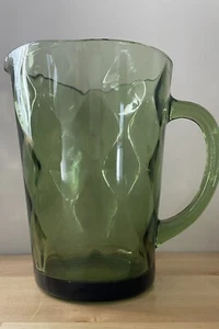 Vintage Green Depression Glass Pitcher Diamond Pattern Glass Handle Heavy - Picture 1 of 3