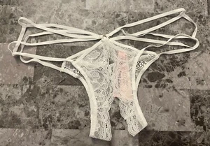 NWT VICTORIA'S SECRET WHITE LACE STRAPPY GOLD RING CROTCHLESS CHEEKY PANTIES - Picture 1 of 7