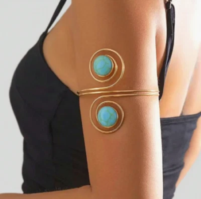 上臂袖口手链金色人造绿松石石可调节女式珠宝首饰 — 第 1/4 张图片