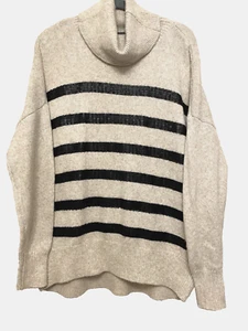 Mint Velvet Black Sequin & Beige Striped Wool Mix Jumper M 12 14 - Picture 1 of 11