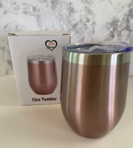 12oz Wine Tumbler Lid Double Wall Stainless Steel Insulated wine glass Copper - Picture 1 of 3