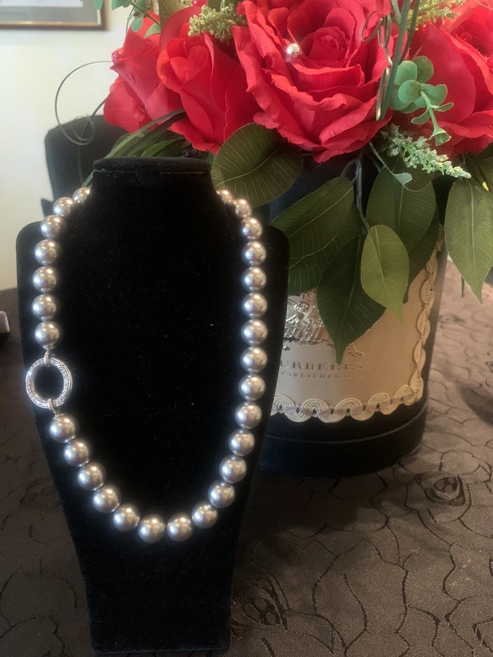 TI SENTO MILANO PERLENKETTE SWAROVSKI VERSCHLUSS 925er SILBER PLATINIERT COLLIER - Bild 1 von 4