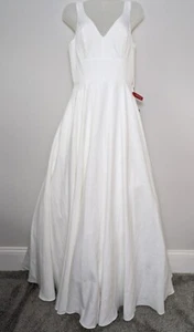 Klassisches V-Ausschnitt weiß A-Linie schlicht elegant Sommer Taschen Brautkleid Gr. 6 - Bild 1 von 13