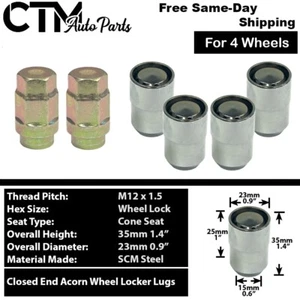 4x Chrome M12x1.5 Cone Seat Anti-Theft Wheel Lock Lug Nut Set+2Key Fit Mazda Kia - Picture 1 of 4