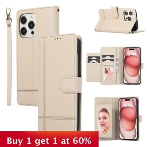 Flip Leather Wallet Cover Phone Case for iPhone16 15 14 13 12 11 XS XR W/Mirror - Picture 1 of 12
