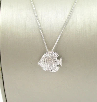Moneda Roberto 0.25CTW Diamante Pequeños Tesoros Peces Colgante Oro Blanco 18K 18" Foto 1 de 4