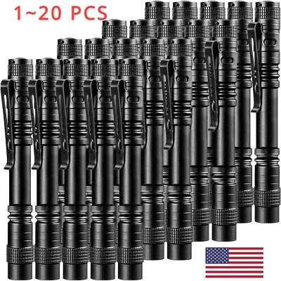 1/20x LED Pen Light Flashlight Penlight Clip Mini Pocket Portable Torch Lamp AAA - Image 1 of 4