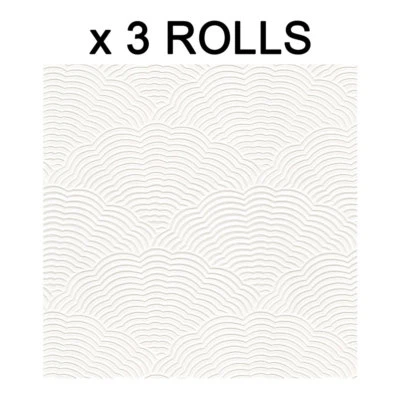 White Paintable Wallpaper Blown Vinyl Embossed Textured Fan Artex x 3 Rolls - Image 1 of 2