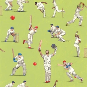 Fat Quarter All Rounder Cricket Players 100% Cotton Quilting Fabric - NUTEX - Picture 1 of 2