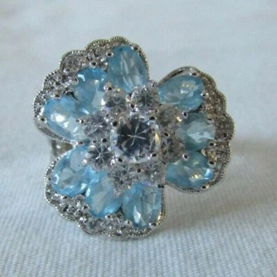 Anillo Flor Cristal Transparente Azul Plateado Nolan Miller Talla 8 Foto 1 de 4