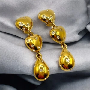 Pendientes Givenchy Vintage Corazón Clip Tono Dorado Grueso Pasarela 1980 Día de San Valentín - Imagen 1 de 12